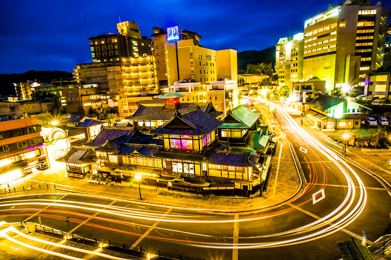 Dogo Hot Spring main building illumination sky trail