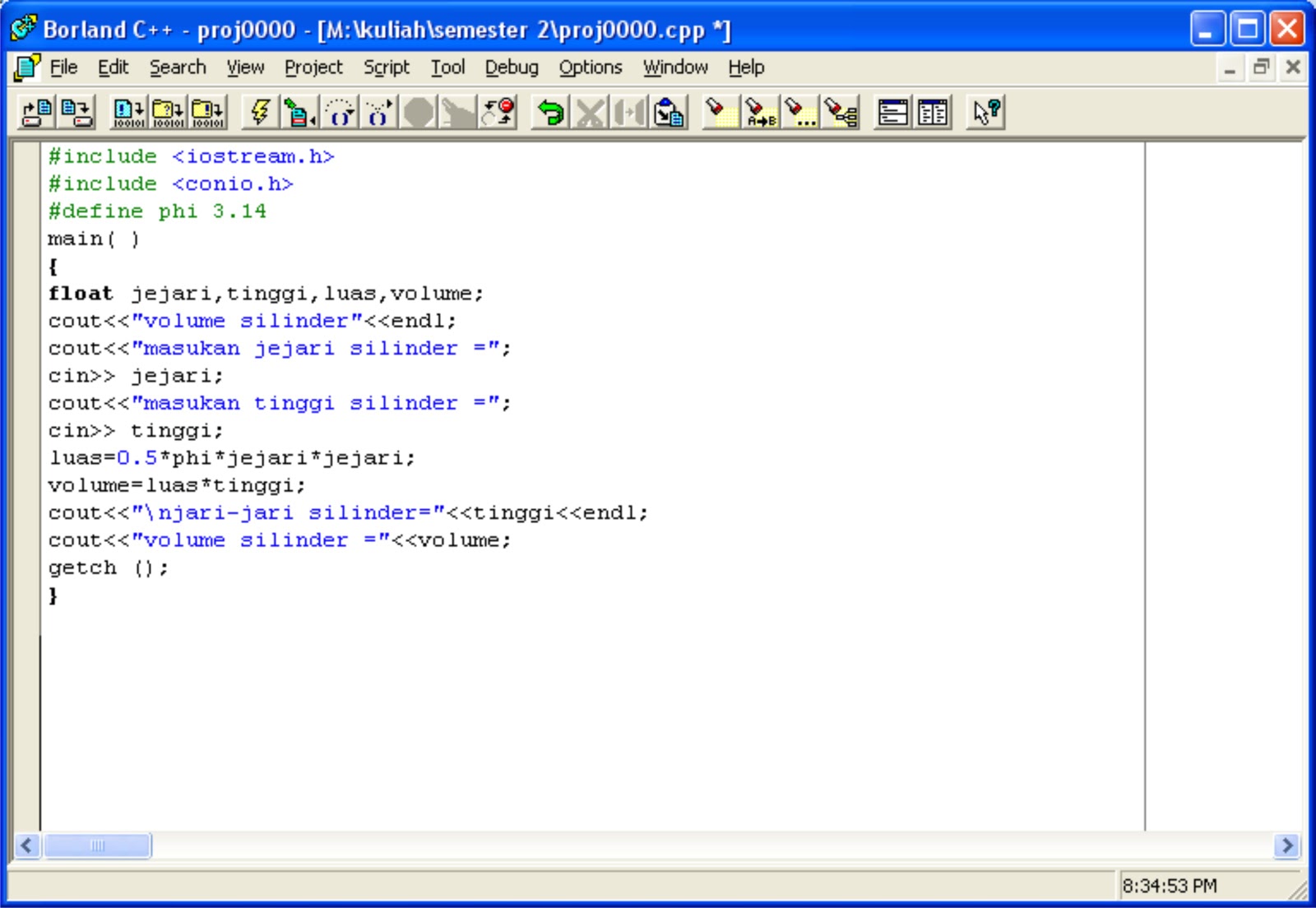 Informatika: Program menghitung volume silinder