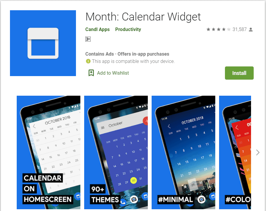 Mois Calendrier Widget