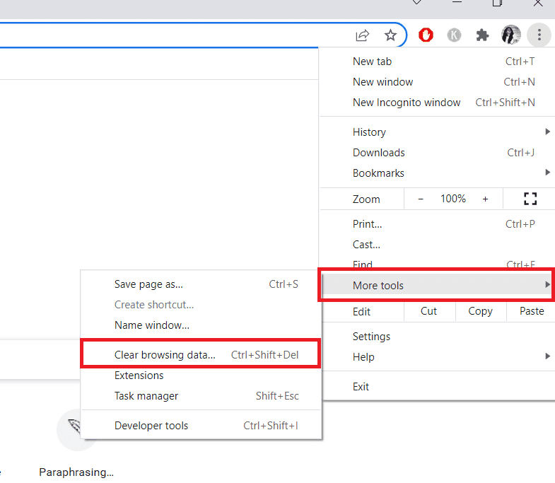 vaya a Más herramientas y luego Borrar datos de navegación.  Cómo arreglar Google Chrome se abre automáticamente