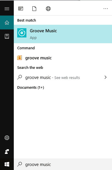 Mở ứng dụng nhạc Groove bằng cách tìm kiếm nó bằng thanh tìm kiếm của Windows