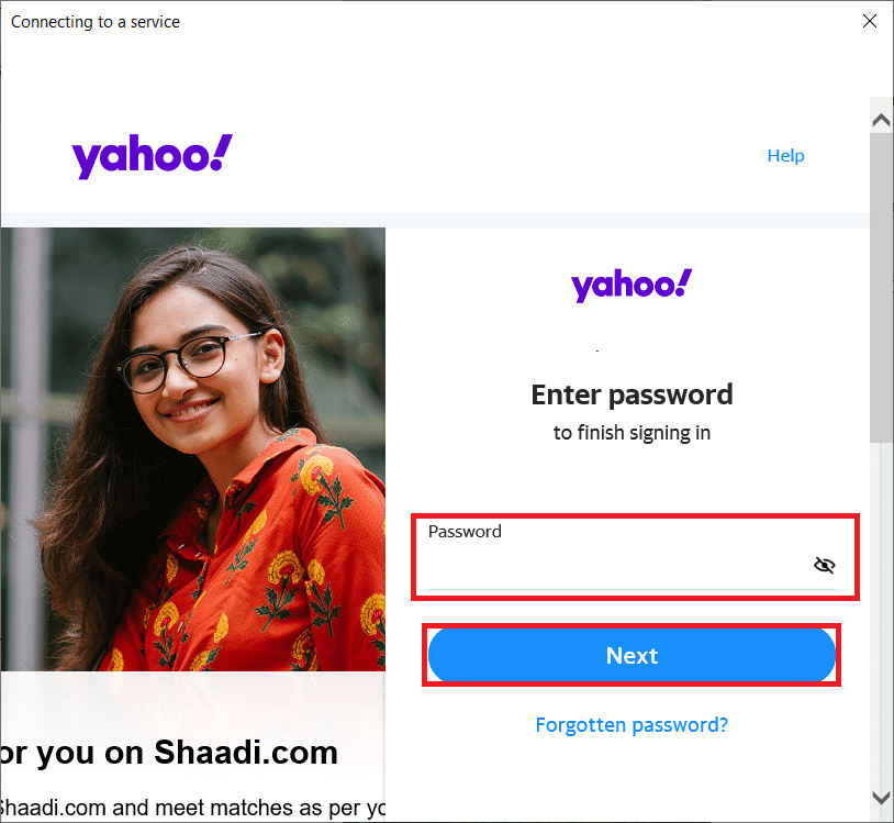 incolla la password generata invece della password del tuo account.  Fare clic su Avanti.  Come correggere l'errore Yahoo Mail 0x8019019a