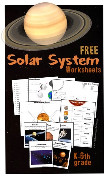 Solar System Worksheets for Kids - Great FREE pack for elementary age kids including moon phases, planets, vocabulary flashcards, vocabulary quiz, planet facts, and more!