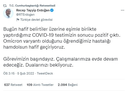 Cumhurbaşkanı Erdoğan'ın covid testi pozitif çıktı