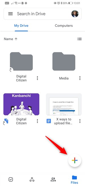 Il pulsante Aggiungi dall'app Google Drive