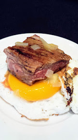 Scenes from Sake Fest PDX 2015 - The Meadow presenting Steak and Eggs made on a Salt Block and finished with tarragon butter