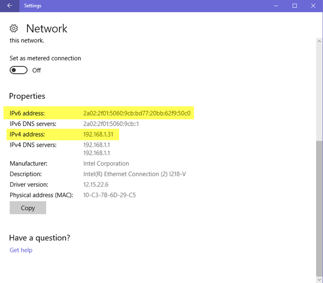 Windows, adresse IP, IPv4, IPv6