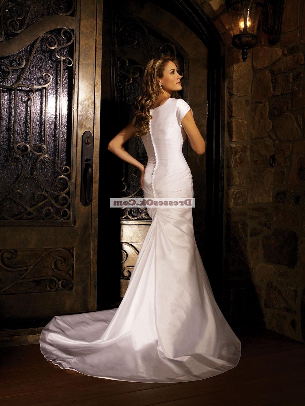 Elegant column scoop neck short sleeves chapel wedding dress WD10MO3020