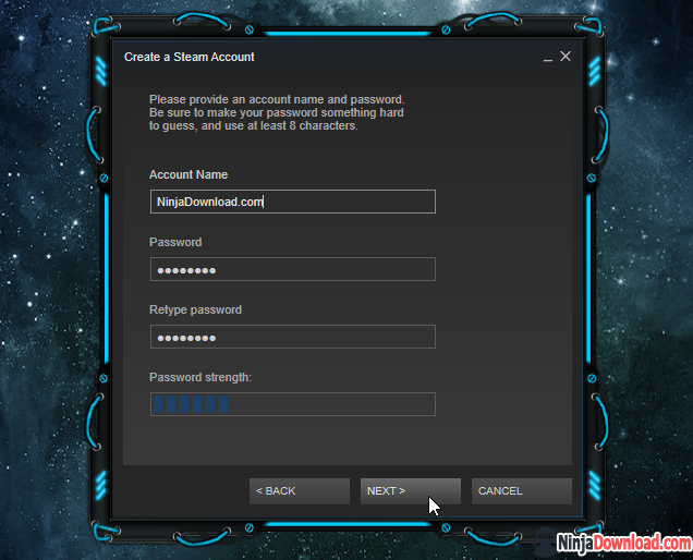 provide a steam account name and password