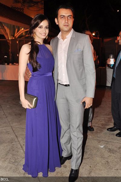 Delicate Dia Mirza compliments dashing beau Sahil Sangha at Mohit Suri and Udita Goswami's wedding reception, held in Mumbai on January 31, 2013. (Pic: Viral Bhayani)