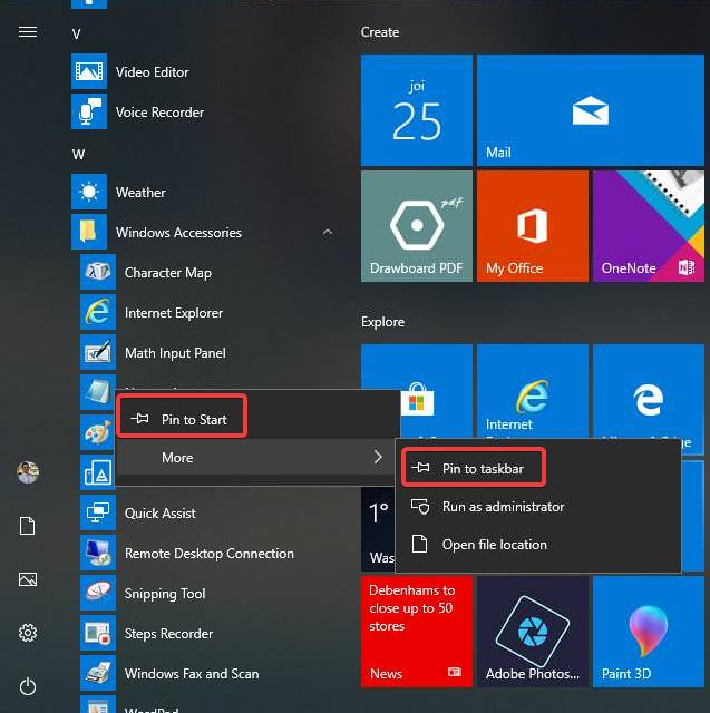 Windows 10에서 메모장 앱 시작 및 작업 표시줄에 고정