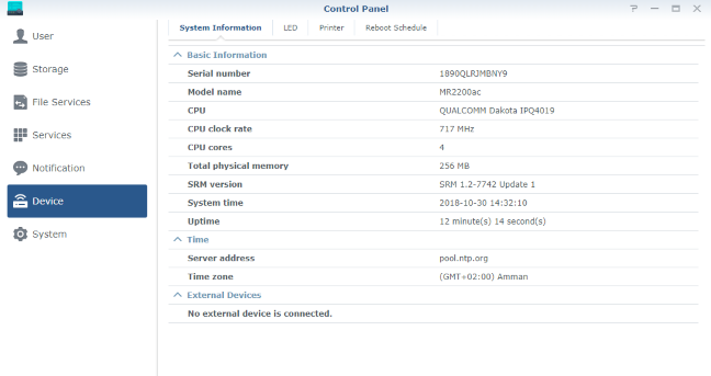 Synology MR2200ac: configuración de hardware