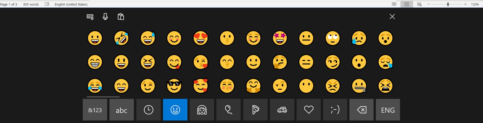 Seleziona l'emoji di tua scelta e fai clic su di essa per visualizzarla sullo schermo.  Scorciatoia emoji di Windows