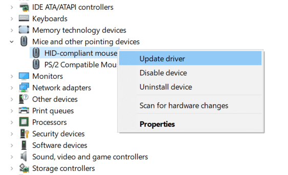 คลิกขวาที่ Logitech Mouse และเลือก Update Driver