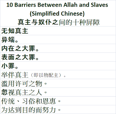 10 Barriers Between Allah and Slaves Chinese 真主与奴仆之间的十种屏障