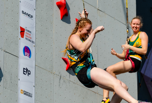 Hanging around: Climbers Aniya Holder, left, and Tegwen Oates. Picture: Dannie du Toit