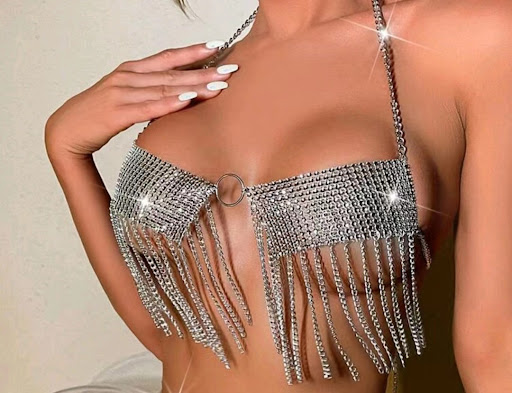 Title 4, Rhinestone Inlaid Diamond Cloth Tassel Chain Jo...