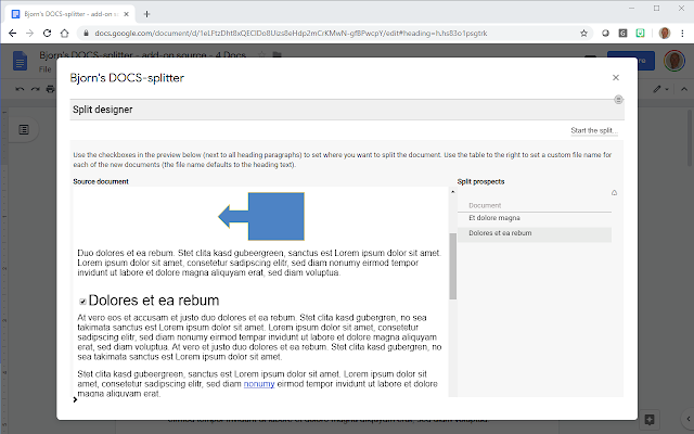Screenshot of Bjorn's DOCS-splitter