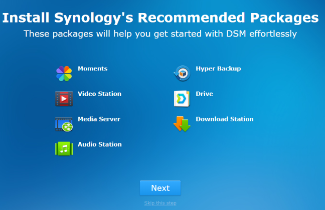 การติดตั้งแพ็คเกจที่แนะนำของ Synology ใน DSM