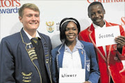 FUTURE LEADERS: Winner of the 2012 Young Communicators Award Millicent Katsane is flanked by Martin  Hattingh, left, and Bonginkosi Peter.  PHOTO: ANTONIO MUCHAVE