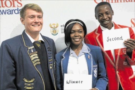 FUTURE LEADERS: Winner of the 2012 Young Communicators Award Millicent Katsane is flanked by Martin Hattingh, left, and Bonginkosi Peter. PHOTO: ANTONIO MUCHAVE