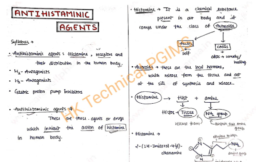 Anti-Histaminic Agents Handwritten Notes Unit 1 Medicinal Chemistry 5th Semester B.Pharmacy Lecture Notes,BP501T Medicinal Chemistry II,BPharmacy,Handwritten Notes,BPharm 5th Semester,Medicinal Chemistry,Important Exam Notes,