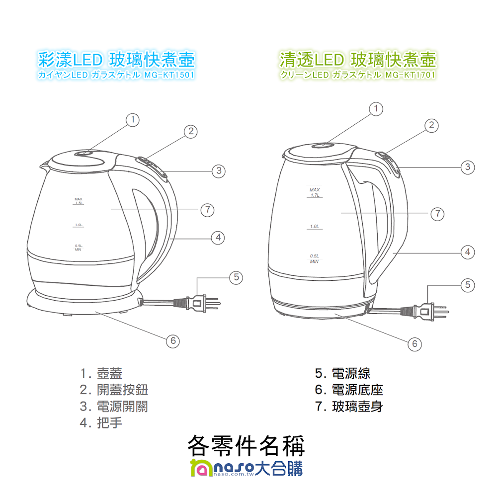 日本松木Matric 1.5L彩漾/1.7L清透LED玻璃快煮壺