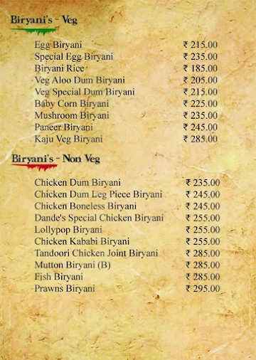 Dande's Hyderabad Biryani menu 