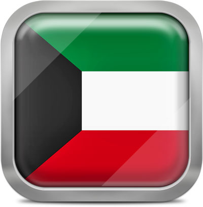 Kuwait square flag with metallic frame
