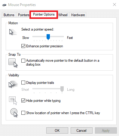 Accédez à l'onglet Options du pointeur de la fenêtre Propriétés de la souris.  Cliquez sur le menu Souris et sélectionnez Options de souris supplémentaires.  Comment désactiver l'accélération de la souris