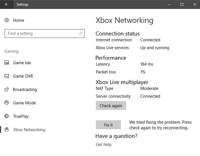 Xboxネットワーキング、Windows 10