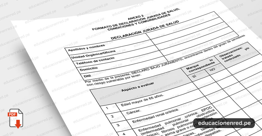 MINEDU: Declaración Jurada de Salud del docente para justificar clases presenciales 2022 (R. M. N° 531-2021-MINEDU) MINEDU: Declaración Jurada de Salud del docente para justificar clases presenciales 2022 (R. M. N° 531-2021-MINEDU)