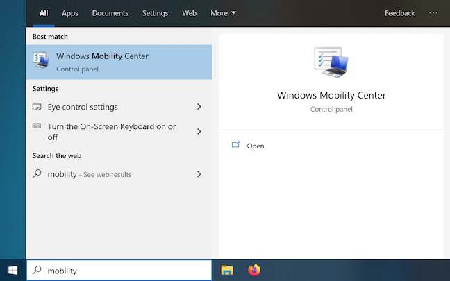 เปิด Windows Mobility Center
