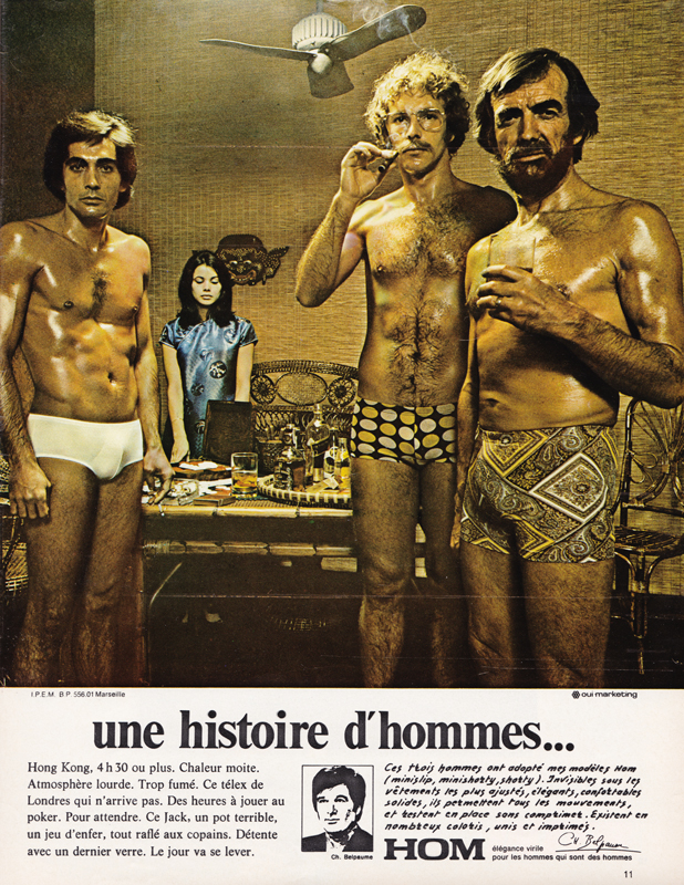 Publicité vintage : Une histoire d'hommes... / Slips HOM - Pour vous Madame, pour vous Monsieur, des publicités, illustrations et rédactionnels choisis avec amour dans des publications des années 50, 60 et 70. Popcards Factory vous offre des divertissements de qualité. Vous pouvez également nous retrouver sur www.popcards.fr et www.filmfix.fr