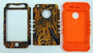 Silicone and Hard Plastic Case for Apple iPhone 3G 3GS Grass Camo with Orange Skin