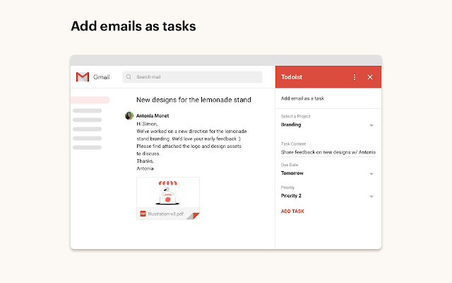 Screenshot of Todoist for Gmail