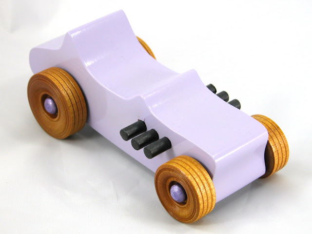 Handmade Wood Toy Car Hot Rod Freaky Ford TBucket Lavender Amber & Metallic Purple