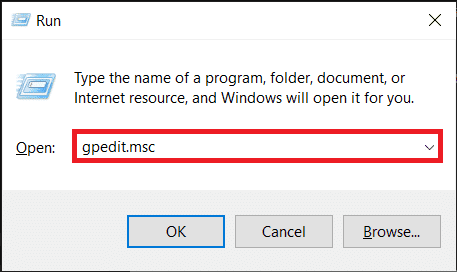 ในกล่องคำสั่ง Run ให้พิมพ์ gpedit.msc แล้วคลิกปุ่ม OK เพื่อเปิดแอปพลิเคชัน Local Group Policy Editor