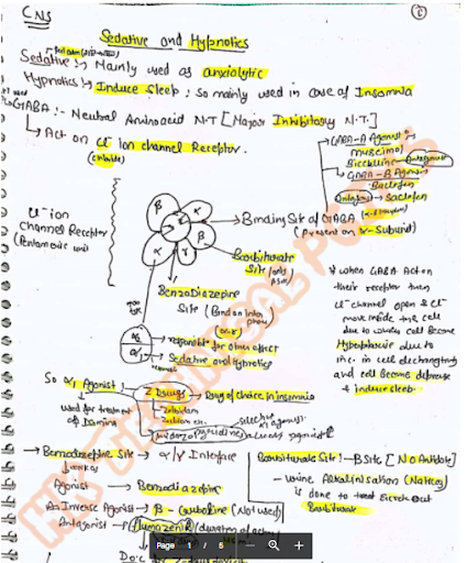 Notes on Sedative and Hypnotics Pharmacology II 5th Semester B.Pharmacy ,BP503T Pharmacology II,BPharmacy,Handwritten Notes,BPharm 5th Semester,Important Exam Notes,