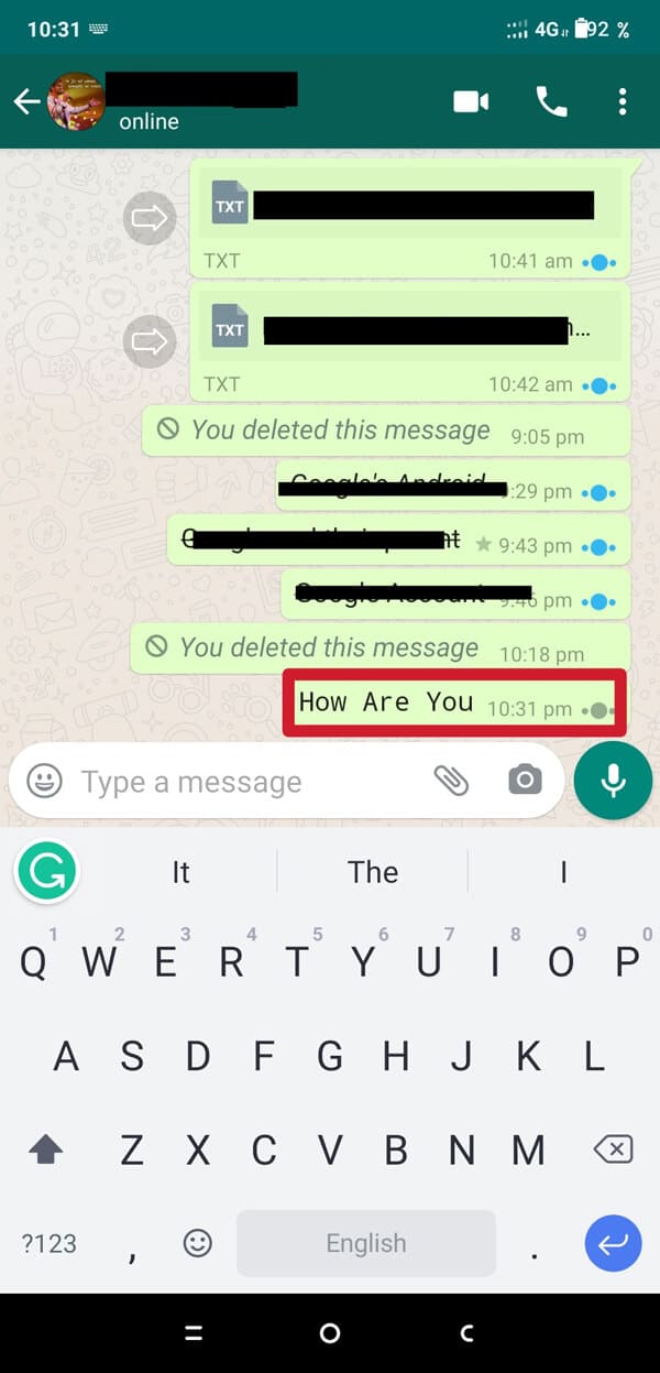 Ora invia il messaggio e verrà consegnato in un formato a spaziatura fissa.  |  Come modificare lo stile del carattere in WhatsApp