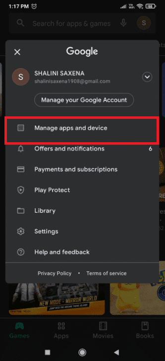 Toque administrar aplicaciones y dispositivos.  Cómo arreglar Oops, algo salió mal en la aplicación de YouTube en Android