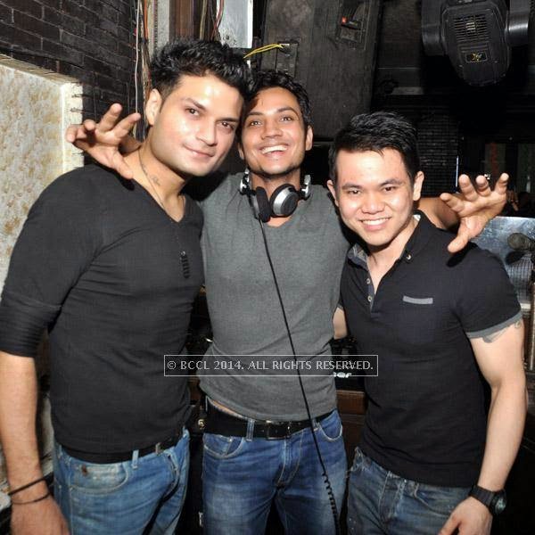 Djs Vikrant, Varun and Felix 2 enjoy during a party at Underground in Kolkata.