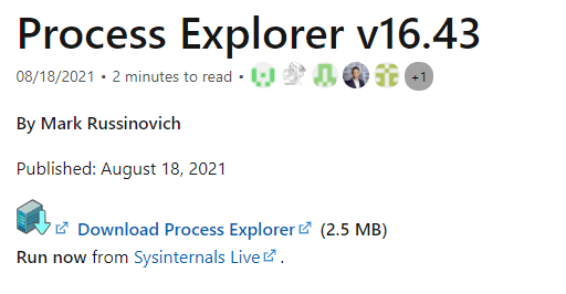 Haga clic en el enlace adjunto aquí y descargue Process Explorer desde el sitio web oficial de Microsoft