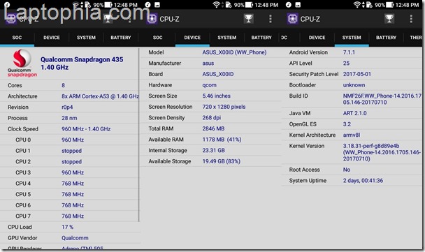 CPU-Z Asus Zenfone 4 Max Pro ZC554KL CPU-Z Asus Zenfone 4 Max Pro ZC554KL