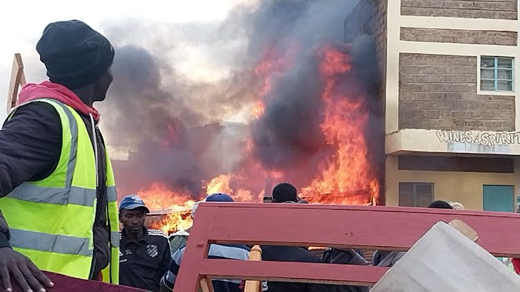 Fire inferno at Grogon in Machakos town on Monday, June 6, 2022.