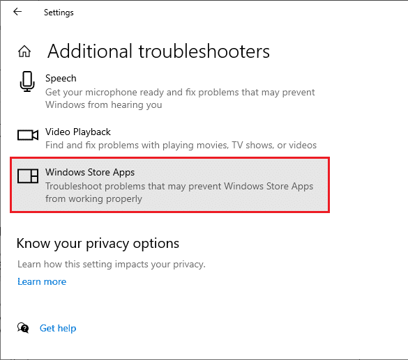 Maintenant, sélectionnez les applications du Windows Store qui s'affichent dans la section Rechercher et résoudre d'autres problèmes.