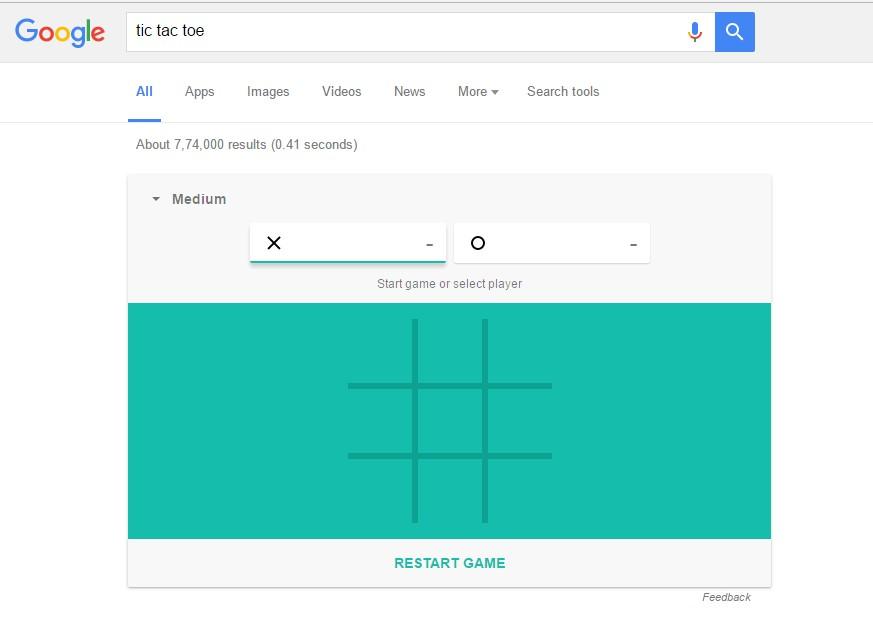 Вы даже можете играть в игру Tic Tac Toe в Google виртуально