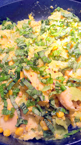 Making a corn sauce for a pasta dish for my recipe of Ravioli with Corn Sauce