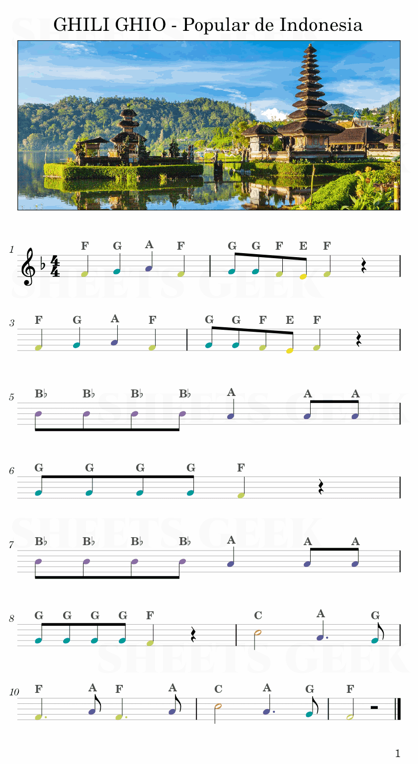 GHILI GHIO - Popular de Indonesia Easy Sheet Music Free for piano, keyboard, flute, violin, sax, cello page 1