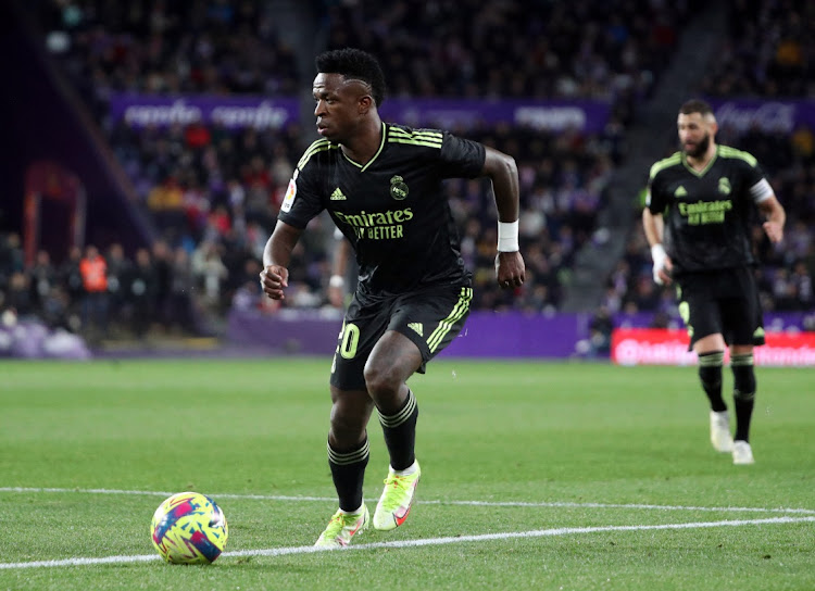 Real Madrid's Vinicius Junior in action in the LaLiga match against Real Valladolid at Estadio Jose Zorrilla in Valladolid, Spain on December 30 2022.